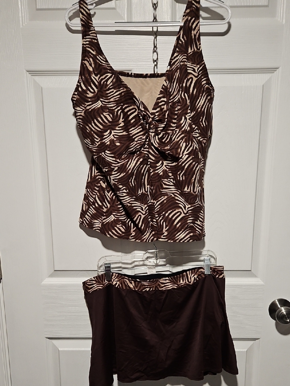 Coco Reef Brown Zebra Patterned Tankini with Skirt Set